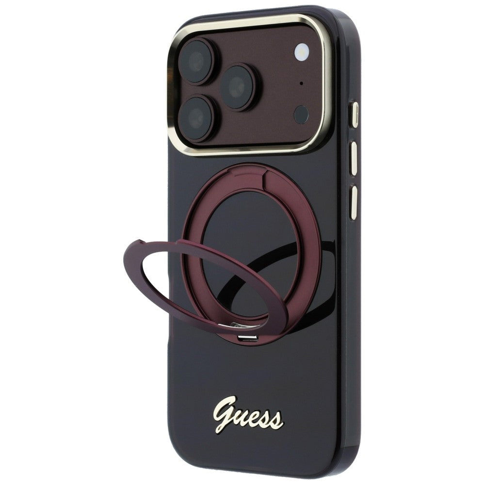 Guess iPhone 17 Pro/iPhone 18 Pro Cover Ring Stand Script Logo Burgundy