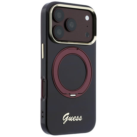 Guess iPhone 17 Pro/iPhone 18 Pro Cover Ring Stand Script Logo Burgundy