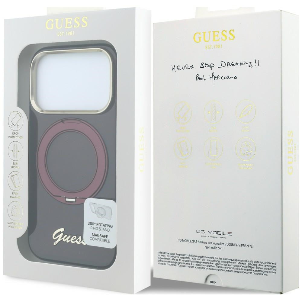 Guess iPhone 17 Pro/iPhone 18 Pro Cover Ring Stand Script Logo Burgundy