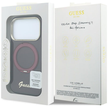 Guess iPhone 17 Pro/iPhone 18 Pro Cover Ring Stand Script Logo Burgundy