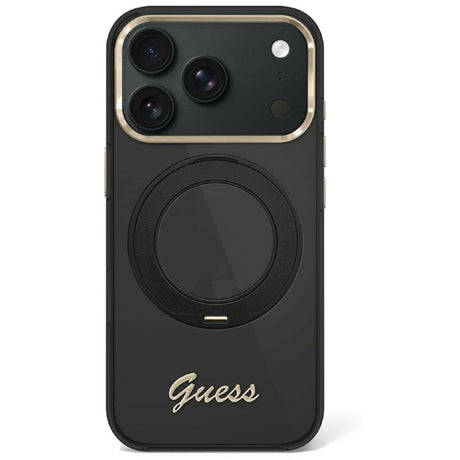 Guess iPhone 17 Pro/iPhone 18 Pro Cover med ring, stander og Script-logo Sort