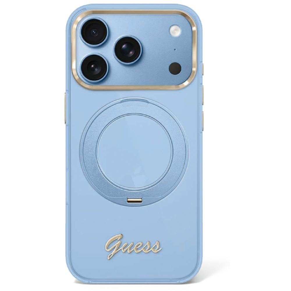 Guess iPhone 17 Pro/iPhone 18 Pro Cover Ring Stand Script Logo Blå