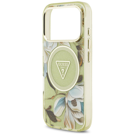 Guess iPhone 17 Pro/iPhone 18 Pro Cover Glitter Flowers Grøn
