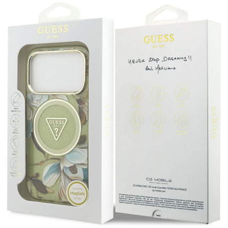 Guess iPhone 17 Pro/iPhone 18 Pro Cover Glitter Flowers Grøn
