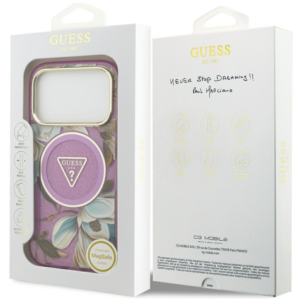 Guess iPhone 17 Pro/iPhone 18 Pro Cover Glitterblomster Lilla