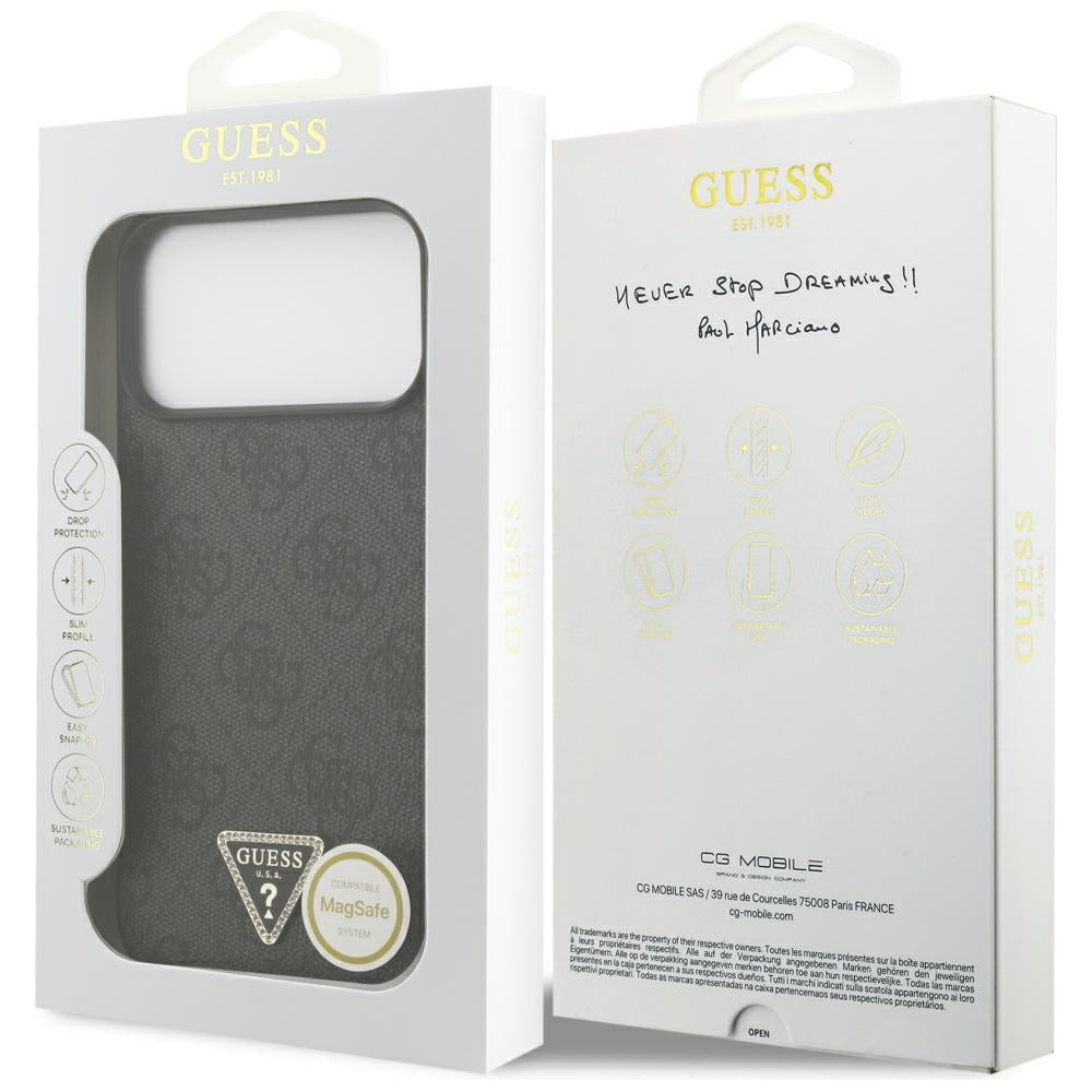 Guess iPhone 17 Pro Max/iPhone 18 Pro Max Cover 4G Triangle Strass Sort