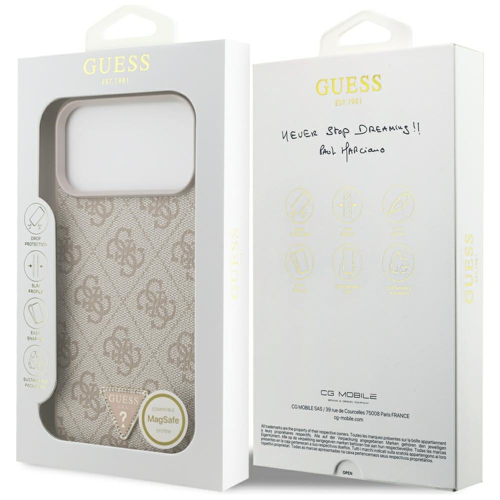 Guess iPhone 17 Pro Max/iPhone 18 Pro Max Cover 4G Triangle Strass Lyserød