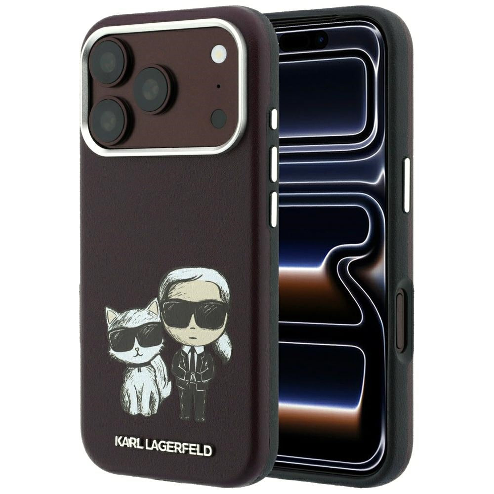 Karl Lagerfeld iPhone 17 Pro/iPhone 18 Pro Cover Smooth Karl & Choupette Sketch Bourgogne