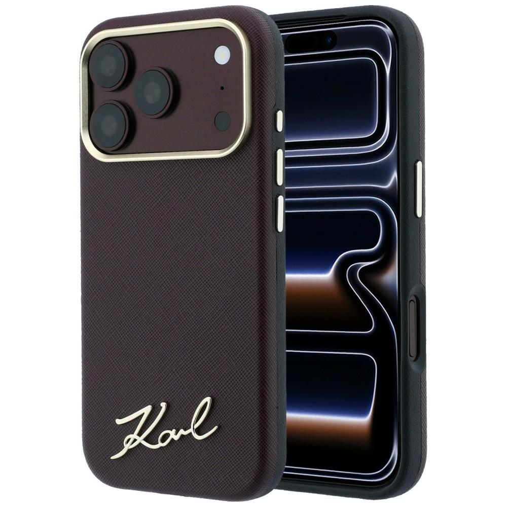 Karl Lagerfeld iPhone 17 Pro/iPhone 18 Pro Cover Saffiano Script Logo Burgundy