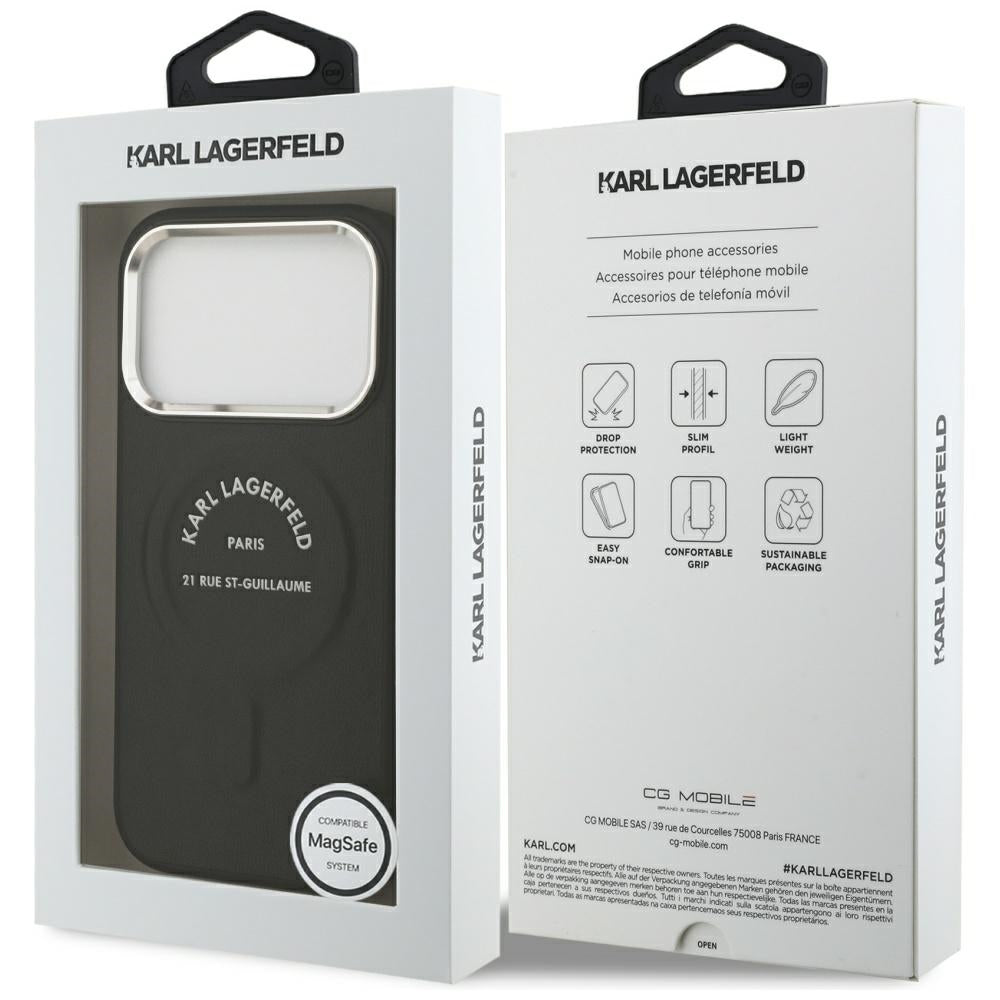 Karl Lagerfeld iPhone 17 Pro Max/iPhone 18 Pro Max Cover Embossed Ring RSG Logo Sort