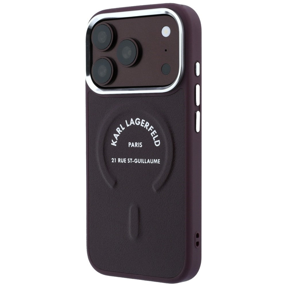 Karl Lagerfeld iPhone 17 Pro Max/iPhone 18 Pro Max Cover med præget Ring RSG-logo i bordeaux
