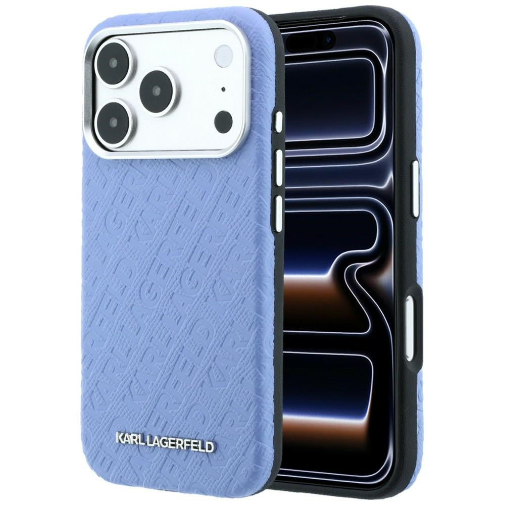 Karl Lagerfeld iPhone 17 Pro/iPhone 18 Pro Cover Grained Allover Logo Blå