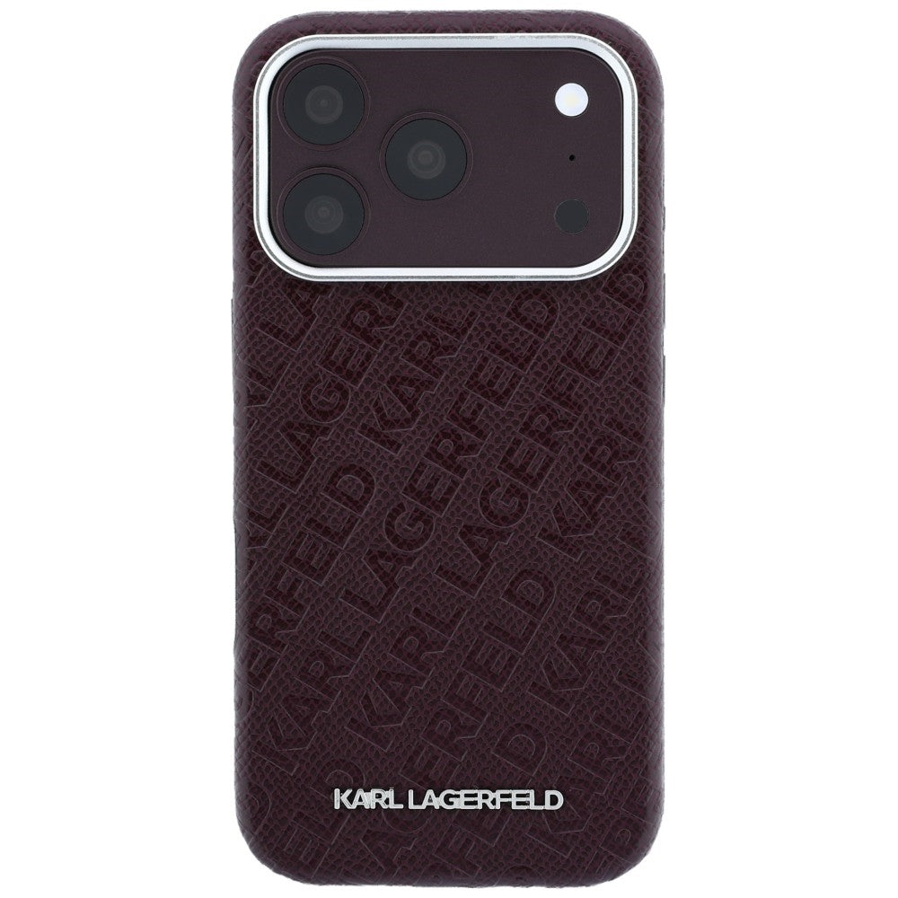 Karl Lagerfeld iPhone 17 Pro/iPhone 18 Pro Cover Grained Allover Logo Burgundy