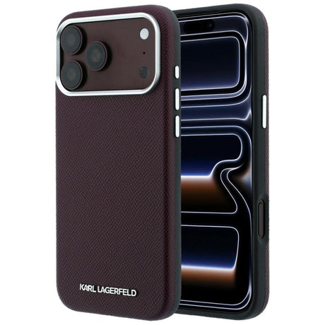 Karl Lagerfeld iPhone 17 Pro Max/iPhone 18 Pro Max Cover med kornet, forlænget logo i bordeaux