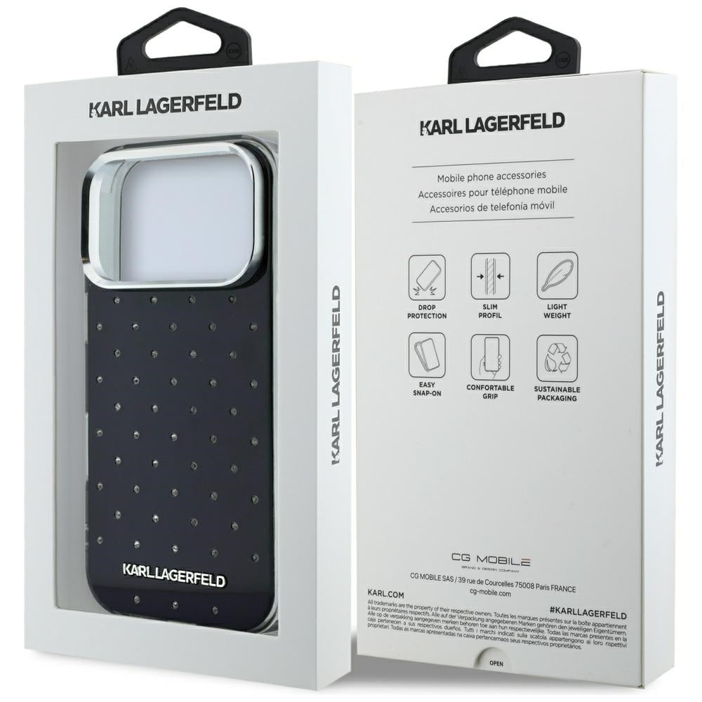 Karl Lagerfeld iPhone 17 Pro Max/iPhone 18 Pro Max Cover Rhinestones Electroplated Logo Sort