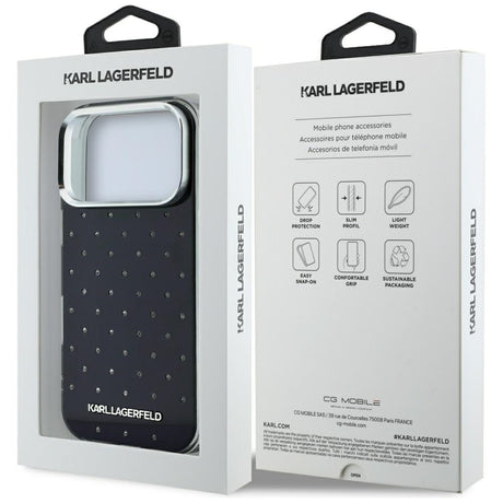 Karl Lagerfeld iPhone 17 Pro Max/iPhone 18 Pro Max Cover Rhinestones Electroplated Logo Sort