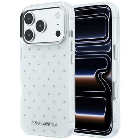 Karl Lagerfeld iPhone 17 Pro/iPhone 18 Pro Cover Rhinestones galvaniseret logo Hvid