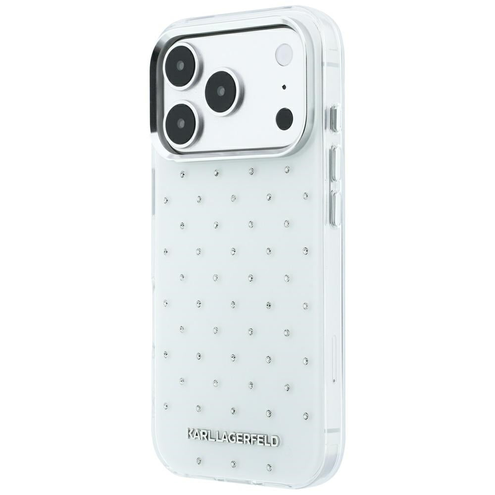 Karl Lagerfeld iPhone 17 Pro/iPhone 18 Pro Cover Rhinestones galvaniseret logo Hvid