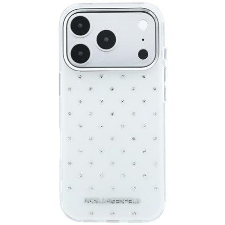 Karl Lagerfeld iPhone 17 Pro/iPhone 18 Pro Cover Rhinestones galvaniseret logo Hvid