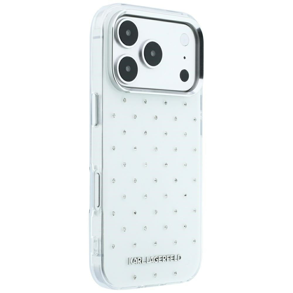 Karl Lagerfeld iPhone 17 Pro/iPhone 18 Pro Cover Rhinestones galvaniseret logo Hvid