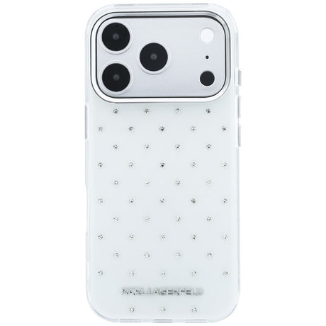 Karl Lagerfeld iPhone 17 Pro Max/iPhone 18 Pro Max Cover med rhinsten, elektropletteret logo, Hvid