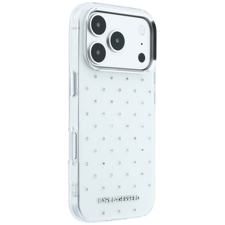Karl Lagerfeld iPhone 17 Pro Max/iPhone 18 Pro Max Cover med rhinsten, elektropletteret logo, Hvid