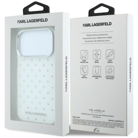 Karl Lagerfeld iPhone 17 Pro Max/iPhone 18 Pro Max Cover med rhinsten, elektropletteret logo, Hvid