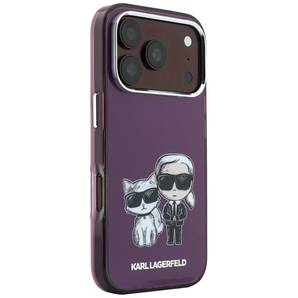 Karl Lagerfeld iPhone 17 Pro/iPhone 18 Pro Cover med Karl & Choupette-skitse i bordeaux