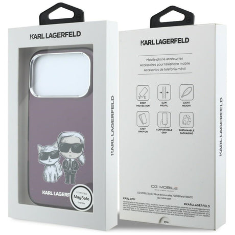 Karl Lagerfeld iPhone 17 Pro/iPhone 18 Pro Cover med Karl & Choupette-skitse i bordeaux