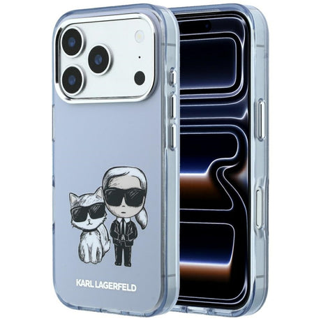 Karl Lagerfeld iPhone 17 Pro/iPhone 18 Pro Cover med Karl & Choupette-skitse i Blå