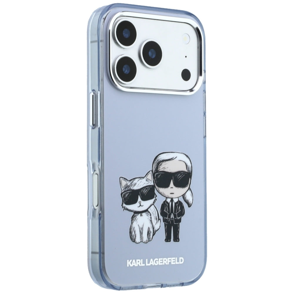 Karl Lagerfeld iPhone 17 Pro/iPhone 18 Pro Cover med Karl & Choupette-skitse i Blå