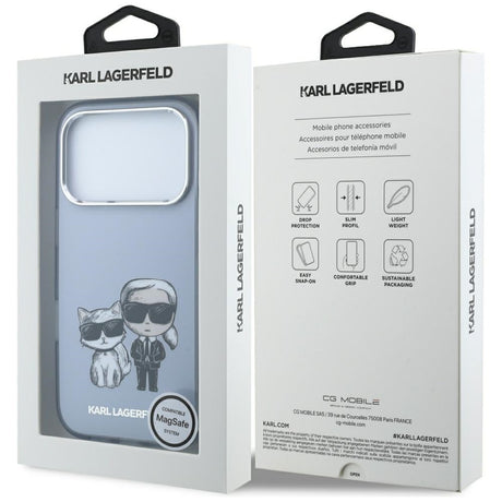 Karl Lagerfeld iPhone 17 Pro/iPhone 18 Pro Cover med Karl & Choupette-skitse i Blå