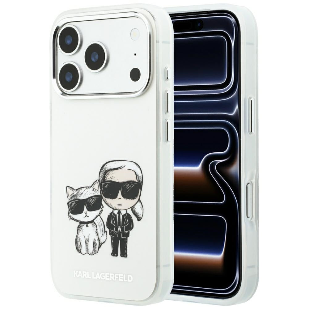 Karl Lagerfeld iPhone 17 Pro/iPhone 18 Pro Cover med Karl & Choupette-skitse i Beige