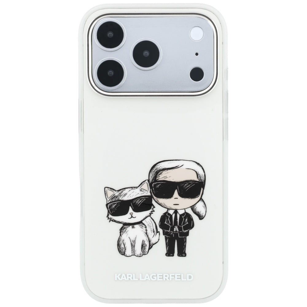 Karl Lagerfeld iPhone 17 Pro Max/iPhone 18 Pro Max Cover med Karl & Choupette-skitse i Beige
