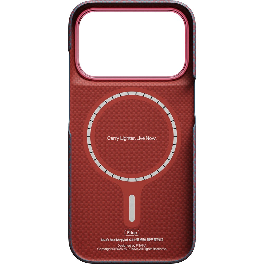 Pitaka iPhone 17 Pro/iPhone 18 Pro Cover Edge MagSafe Argyle Blue's Red