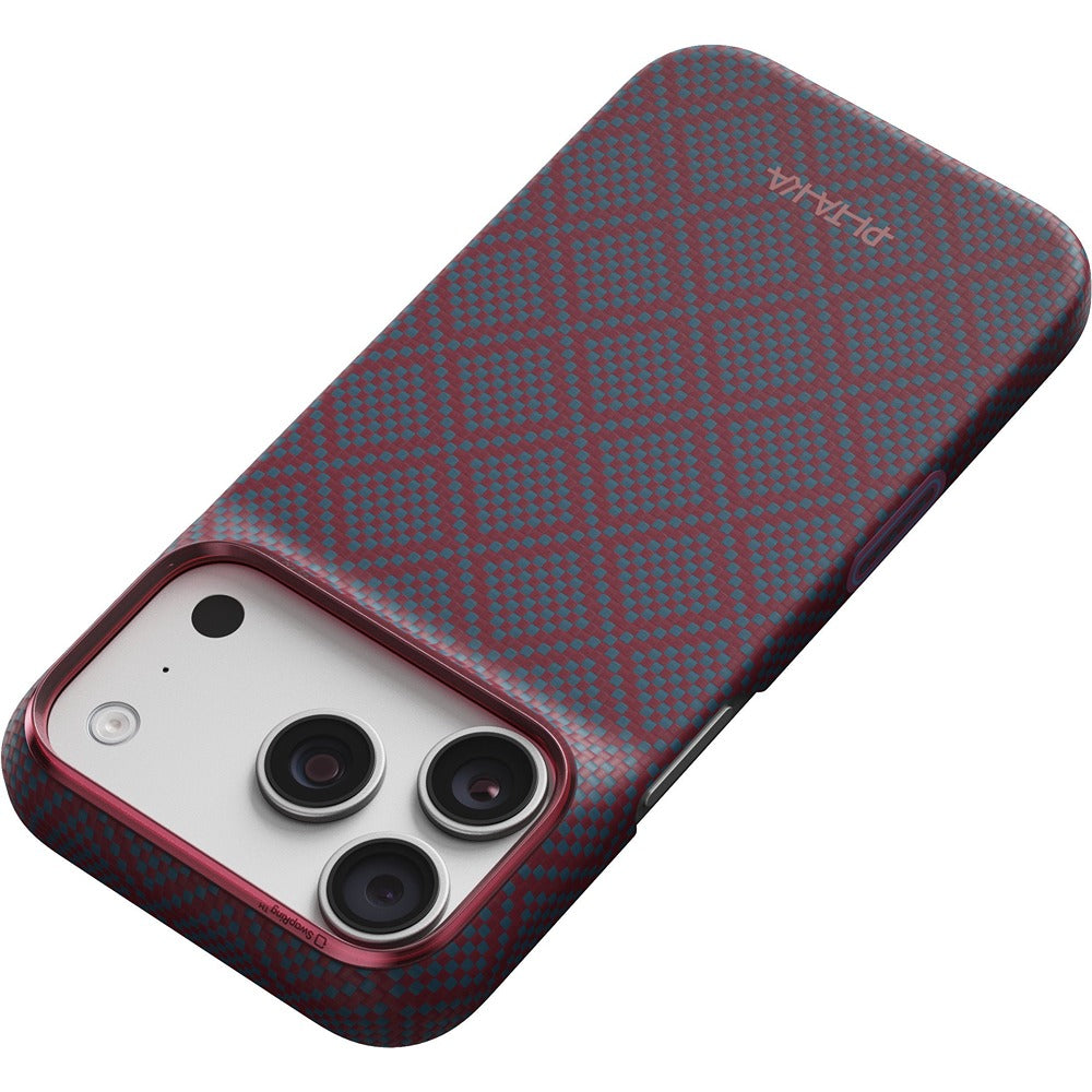 Pitaka iPhone 17 Pro/iPhone 18 Pro Cover Edge MagSafe Argyle Blue's Red