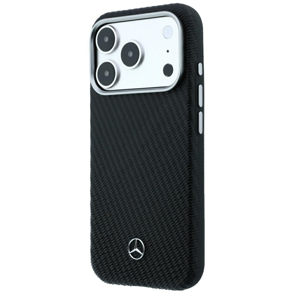 Mercedes Benz iPhone 17 Pro Max/iPhone 18 Pro Max Cover i læder med træeffekt Sort