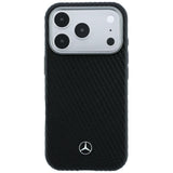 Mercedes Benz iPhone 17 Pro Max/iPhone 18 Pro Max Cover i læder med træeffekt Sort