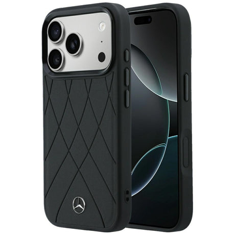 Mercedes Benz iPhone 17 Pro/iPhone 18 Pro Cover Leather Crossed Lines Sort