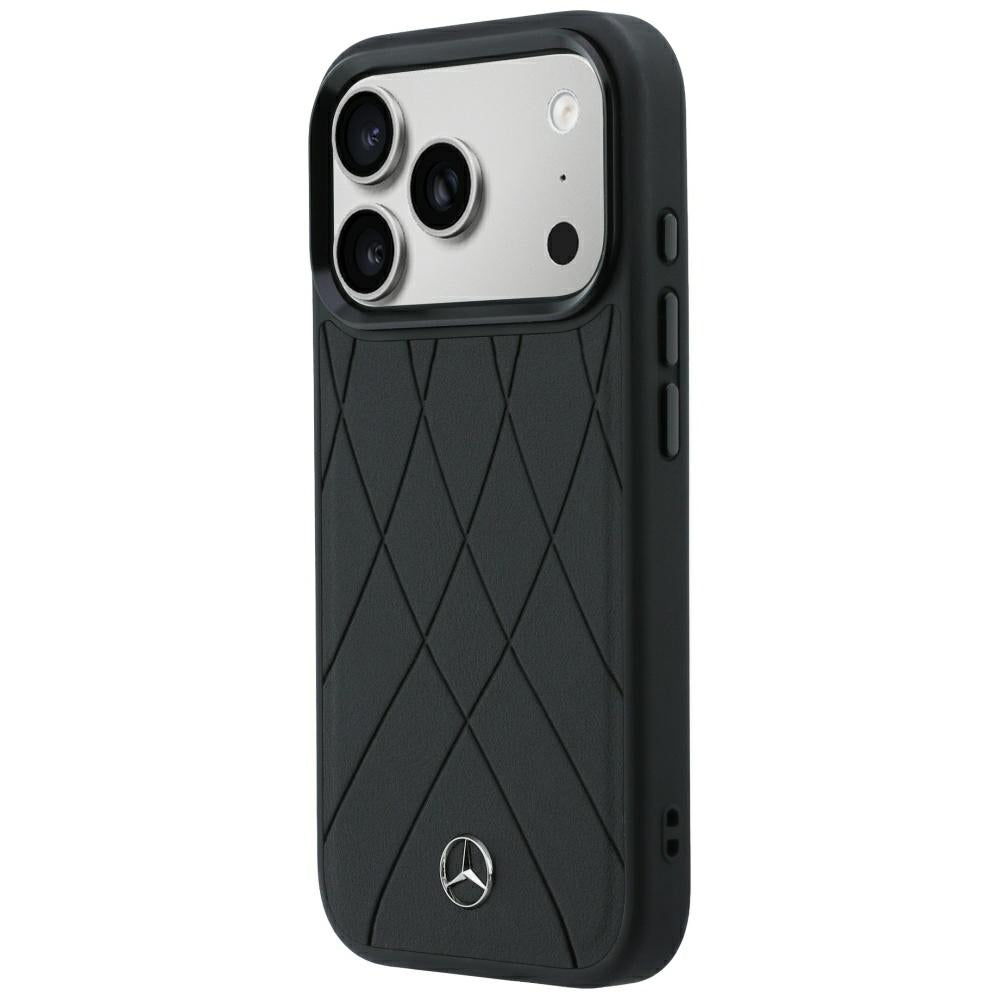 Mercedes Benz iPhone 17 Pro/iPhone 18 Pro Cover Leather Crossed Lines Sort