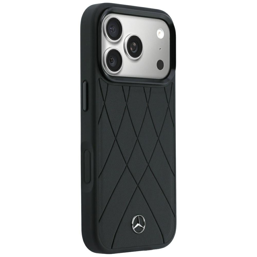 Mercedes Benz iPhone 17 Pro/iPhone 18 Pro Cover Leather Crossed Lines Sort