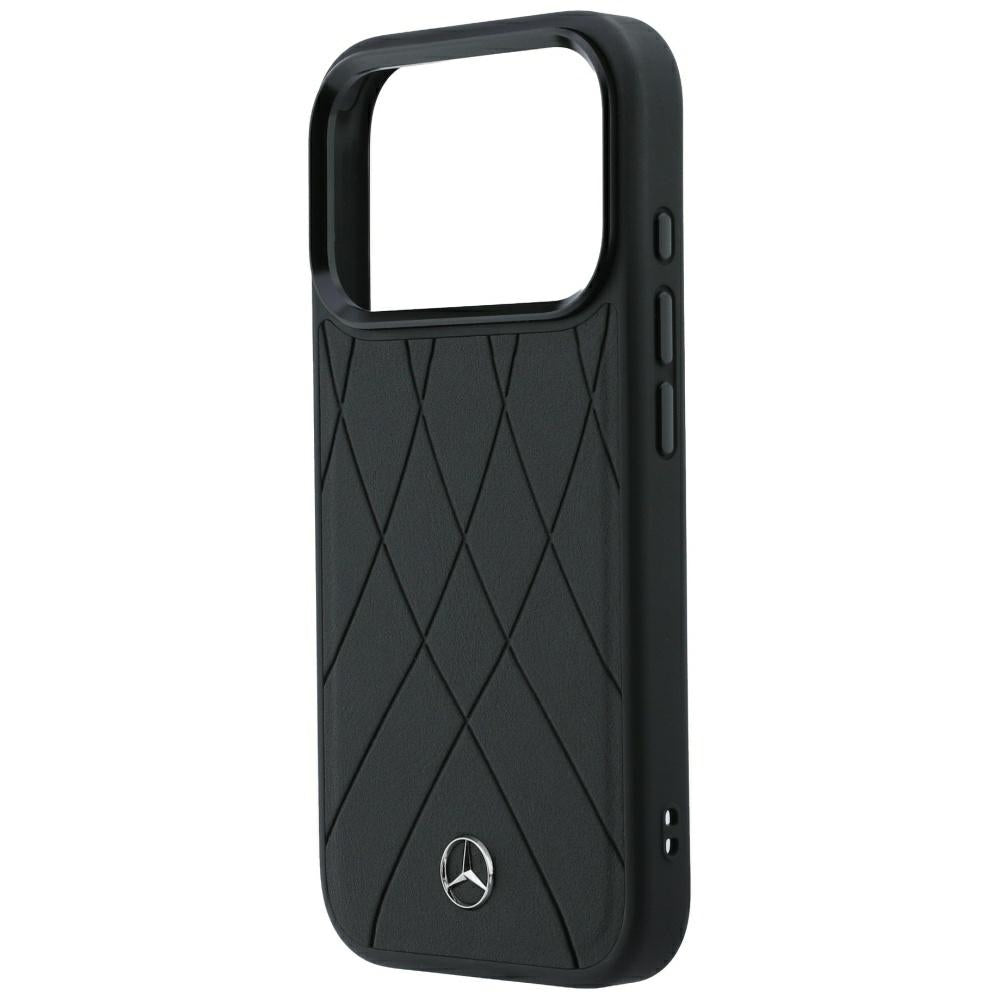 Mercedes Benz iPhone 17 Pro/iPhone 18 Pro Cover Leather Crossed Lines Sort