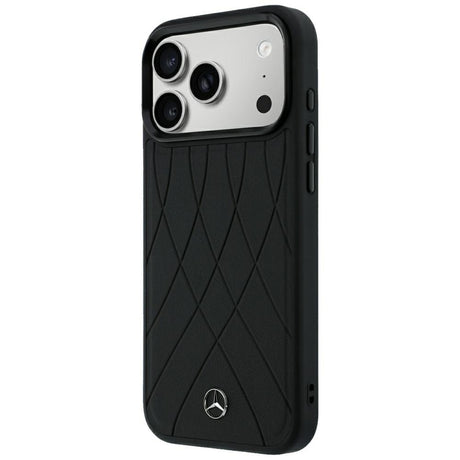 Mercedes Benz iPhone 17 Pro Max/iPhone 18 Pro Max Cover Leather Crossed Lines Sort