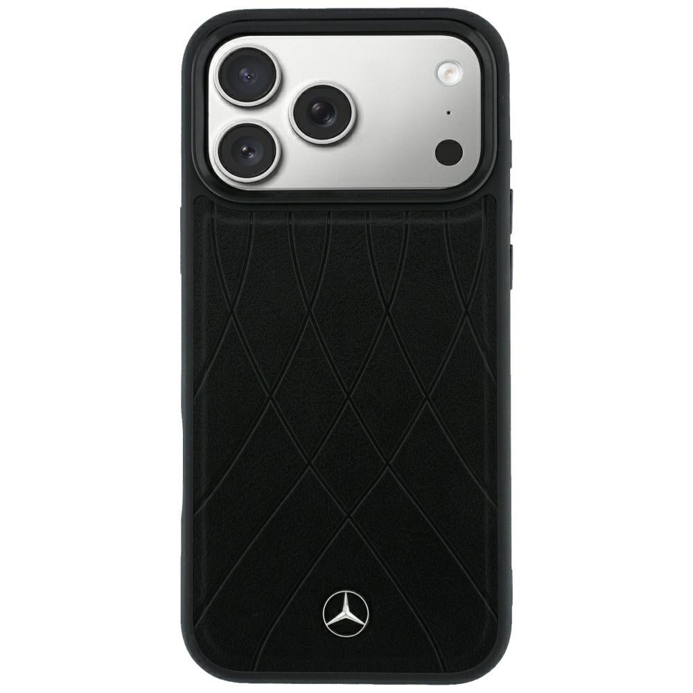 Mercedes Benz iPhone 17 Pro Max/iPhone 18 Pro Max Cover Leather Crossed Lines Sort