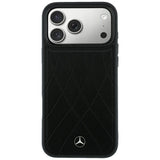 Mercedes Benz iPhone 17 Pro Max/iPhone 18 Pro Max Cover Leather Crossed Lines Sort