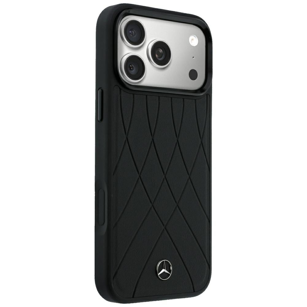Mercedes Benz iPhone 17 Pro Max/iPhone 18 Pro Max Cover Leather Crossed Lines Sort