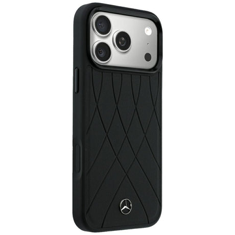 Mercedes Benz iPhone 17 Pro Max/iPhone 18 Pro Max Cover Leather Crossed Lines Sort