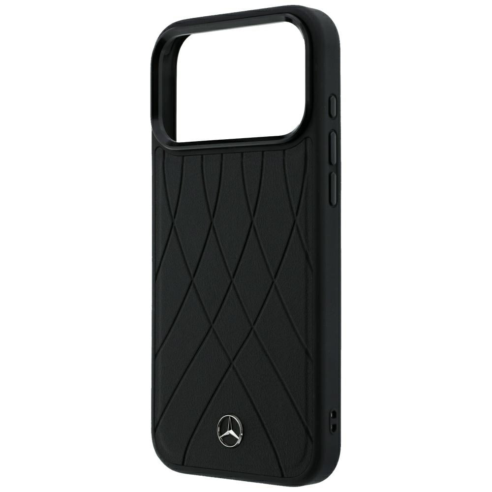 Mercedes Benz iPhone 17 Pro Max/iPhone 18 Pro Max Cover Leather Crossed Lines Sort
