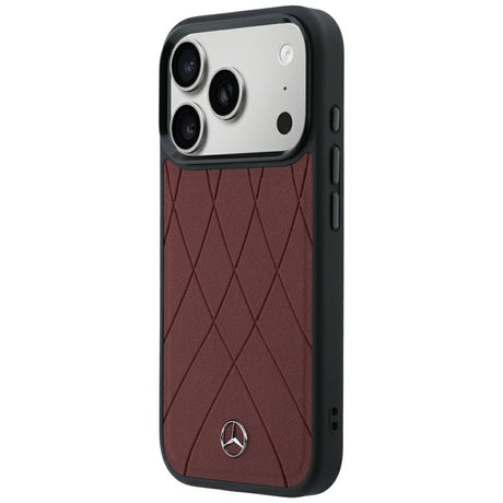 Mercedes Benz iPhone 17 Pro Max/iPhone 18 Pro Max Cover i læder med krydsede linjer, bordeaux