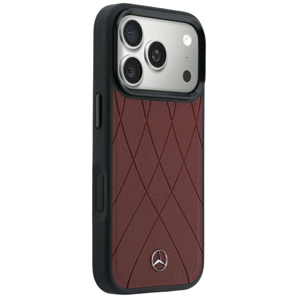 Mercedes Benz iPhone 17 Pro Max/iPhone 18 Pro Max Cover i læder med krydsede linjer, bordeaux